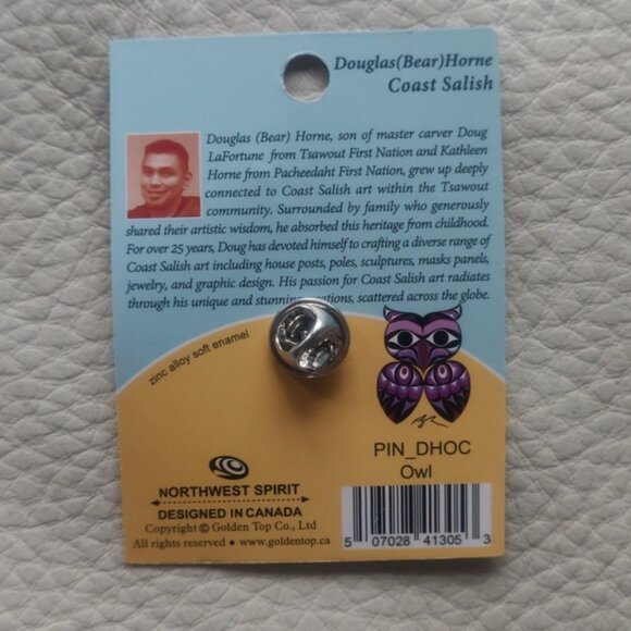'Owl Chick' Pin Indigenous Design by Douglas Horne, Coast Salish - Picture 2 of 3